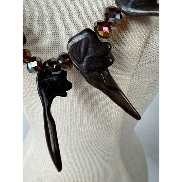 Handcrafted Smoky Quartz & Carved Stone Necklace With Toggle Clasp - Picture 2 of 16